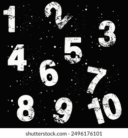 Grunge Distress Ink Splash numbers . Vector Destroy Style Hand Drawn Alphabet numbers. numbers and punctuation marks, grunge font style with ink splashes. Hand written calligraphy alphabet black ink