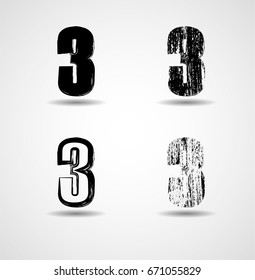Grunge Distress Ink Splash numbers . Vector Destroy Style Hand Drawn Alphabet numbers.