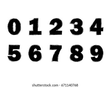 Grunge Distress Ink Splash numbers . Vector Destroy Style Hand Drawn Alphabet numbers.