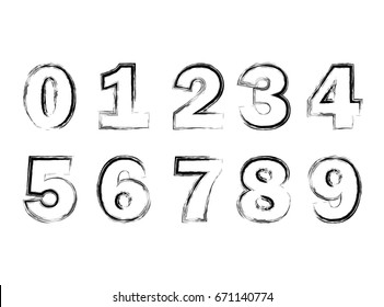 Grunge Distress Ink Splash numbers . Vector Destroy Style Hand Drawn Alphabet numbers.