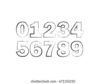 Grunge Distress Ink Splash numbers . Vector Destroy Style Hand Drawn Alphabet numbers.