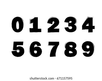 Grunge Distress Ink Splash numbers . Vector Destroy Style Hand Drawn Alphabet numbers.