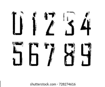 Grunge Distress Ink Splash numbers . Vector Destroy Style Hand Drawn Alphabet numbers 