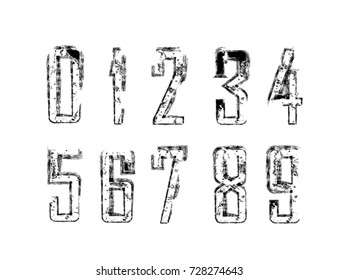 Grunge Distress Ink Splash numbers . Vector Destroy Style Hand Drawn Alphabet numbers 