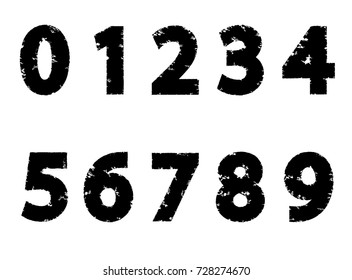 Grunge Distress Ink Splash numbers . Vector Destroy Style Hand Drawn Alphabet numbers 