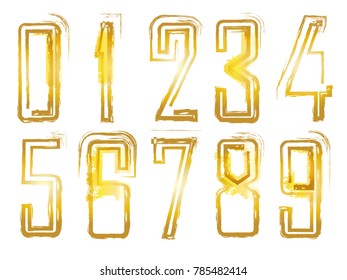Grunge Distress Ink Splash numbers . Vector Destroy Style Hand Drawn Alphabet numbers 