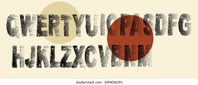 Grunge distress rough edges font . Speckled texture . Screen print . Vector dispersion alphabet font . Graffiti style