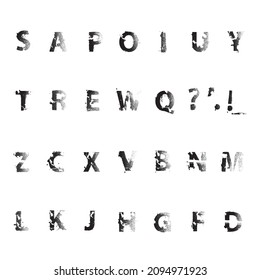 Grunge distress rough edges font . Speckled texture . Screen print . Vector dispersion alphabet font . Graffiti style