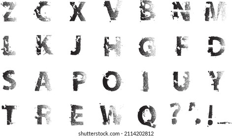 Grunge distress rough edges font . Speckled texture . Screen print . Vector dispersion alphabet font . Graffiti style