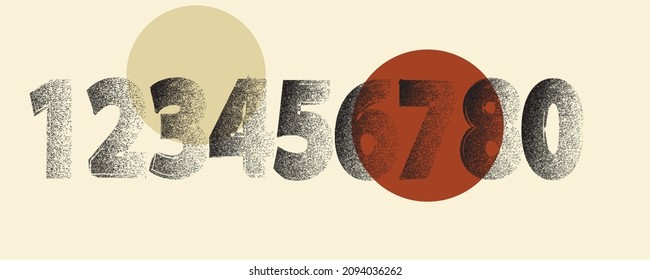 Grunge distress rough edges numbers . Speckled texture . Screen print . Vector dispersion alphabet numbers. Graffiti style