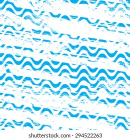Grunge Distress Wavy Blue Seamless Pattern . Vector