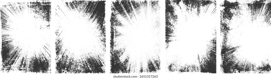 Grunge afligiu fundo abstrato com linhas radiantes e manchas em preto e branco.
