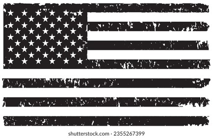 Grunge distressed black and white american flag.