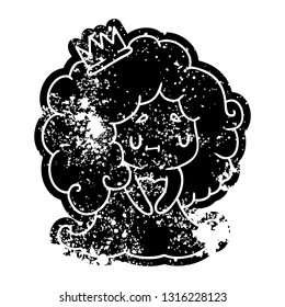 grunge distressed icon of a cute kawaii princess girl