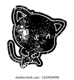 grunge distressed icon of cute kawaii cat