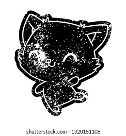 grunge distressed icon of cute kawaii cat