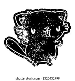 grunge distressed icon of cute kawaii cat