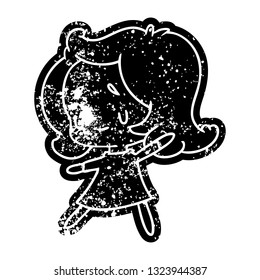 grunge distressed icon of a cute kawaii girl