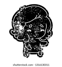 grunge distressed icon of a kawaii cute ghost