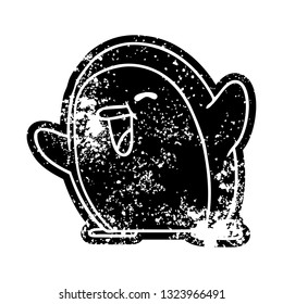 grunge distressed icon kawaii of a cute penguin