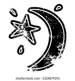 grunge distressed icon of the moon and a star