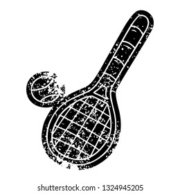 grunge distressed icon tennis racket and ball