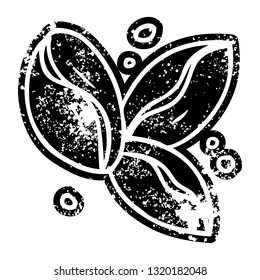 grunge distressed icon of three coffee beans