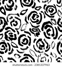 Grunge Distressed Ink Roses Dry Brush Pattern.