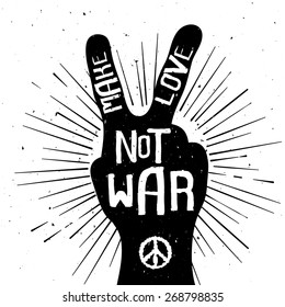 Grunge distressed peace sign silhouette with Make Love Not War text