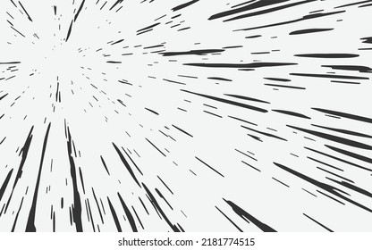 Grunge Distressed Radial lines for comic books isolated on white background. Comic explosion. Vector illustration. Comic book design element.