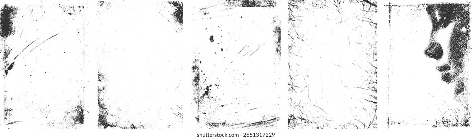 Grunge fondo de textura afligido con salpicaduras negras y arañazos en blanco