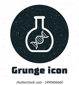 Grunge DNA research, search icon isolated on white background. Genetic engineering, genetics testing, cloning, paternity testing.  Vector Illustration