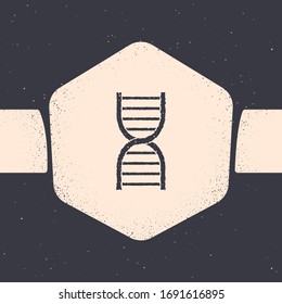 Grunge DNA symbol icon isolated on grey background. Monochrome vintage drawing. Vector Illustration