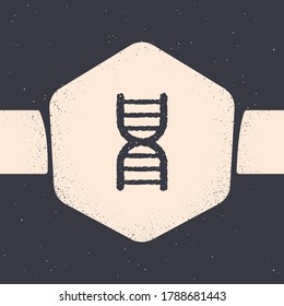 Grunge DNA symbol icon isolated on grey background. Monochrome vintage drawing. Vector