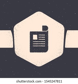 Grunge Document icon isolated on grey background. File icon. Checklist icon. Business concept. Monochrome vintage drawing. Vector Illustration