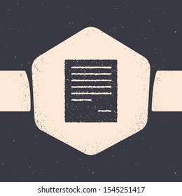 Grunge Document icon isolated on grey background. File icon. Checklist icon. Business concept. Monochrome vintage drawing. Vector Illustration