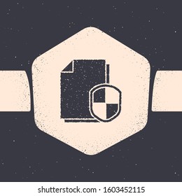 Grunge Document protection concept icon isolated on grey background. Confidential information and privacy idea, secure, guard, shield. Monochrome vintage drawing. Vector Illustration