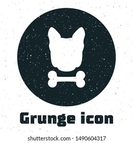 Grunge Dog and bone icon isolated on white background. Pets food symbol.  Vector Illustration