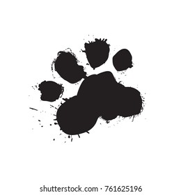 Grunge Dog Foot Print Black Paw Isolated On White Background Vector Illustration