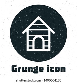 Grunge Dog house icon isolated on white background. Dog kennel.  Vector Illustration