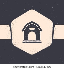 Grunge Dog house icon isolated on grey background. Dog kennel. Monochrome vintage drawing. Vector Illustration