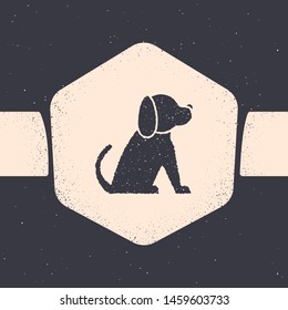 Grunge Dog icon isolated on grey background. Monochrome vintage drawing. Vector Illustration