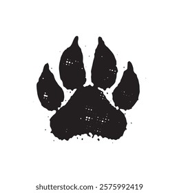 Grunge dog paw print concept. Dog footprint with distressed halftone texture design illustration, vector.