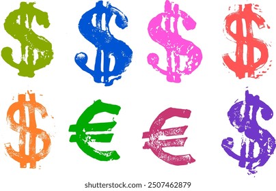 Grunge Dollar Euro Sign Symbol