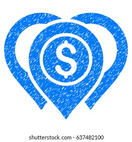 Grunge Dollar Map Markers icon with grunge design and dust texture. Unclean vector blue pictogram for rubber seal stamp imitations and watermarks. Draft sign symbol.