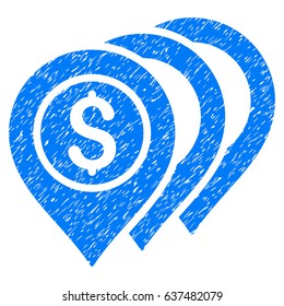 Grunge Dollar Markers icon with grunge design and dirty texture. Unclean vector blue pictogram for rubber seal stamp imitations and watermarks. Draft emblem symbol.
