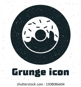 Grunge Donut with sweet glaze icon isolated on white background.  Vector Illustration