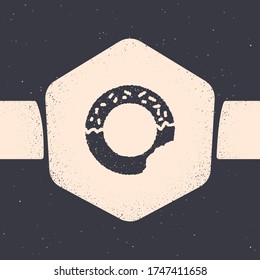 Grunge Donut with sweet glaze icon isolated on grey background. Monochrome vintage drawing. Vector