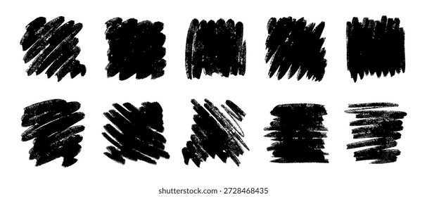 Grunge doodle juego de pinceladas. Textura de pintura negra para elemento de diseño. Dibujado a mano sketch sucio fondo de mancha de tinta superpuesta.