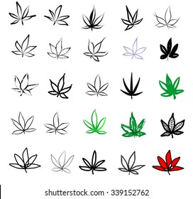 Grunge doodle marijuana leaf design symbol.